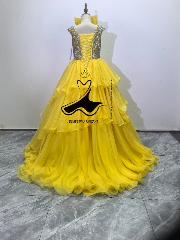 Custom Little Girls Yellow Glitz Pageant Dress with Beaded Bodice - CupcakePageantDress
