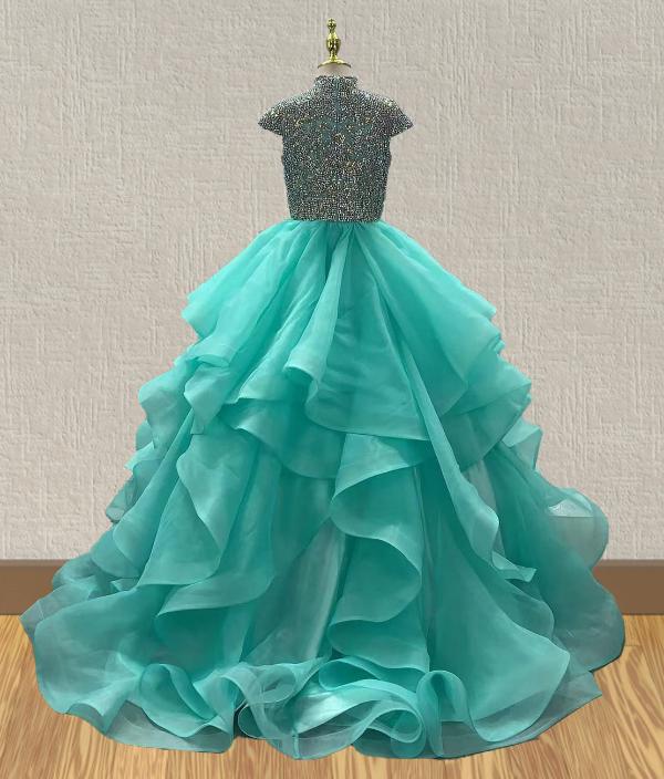 Sparkly Beaded Bodice Preteen Mint Dance Couture - CupcakePageantDress