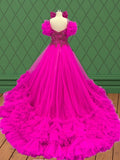 Littles Fuchsia Pageant Dress with Sparkly Beaded Bodice - CupcakePageantDress