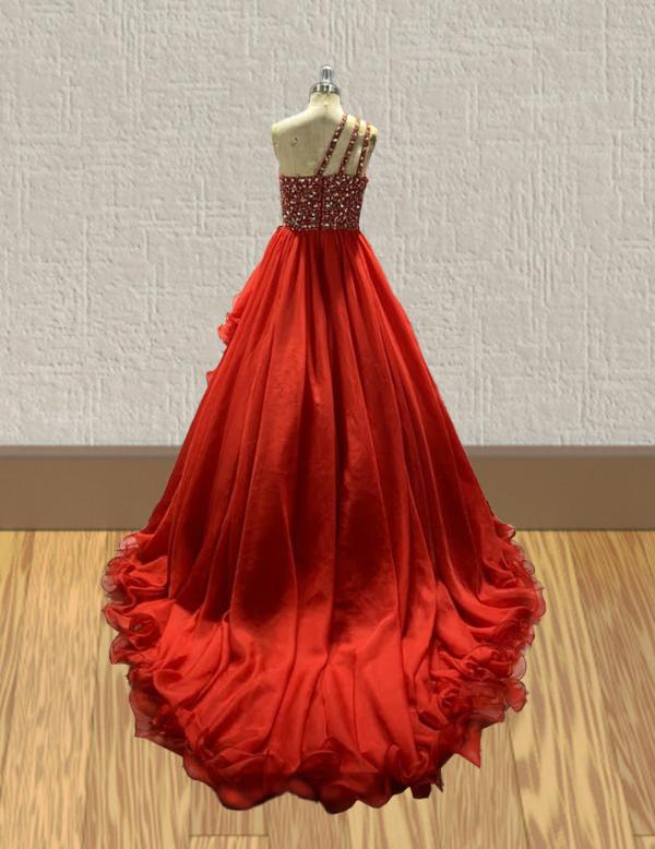 Sparkly Beaded Bodice Little GIrls Red Evening Gown - CupcakePageantDress