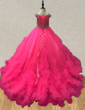 Cap Sleeve Hot Pink Little Girls Evening Gown - CupcakePageantDress