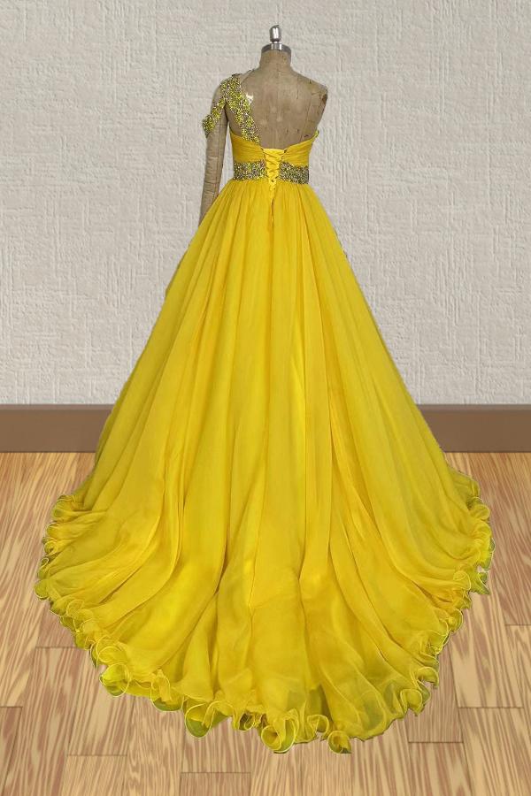 Pageant Yellow Backdraft Best Beauty Tween Yellow Beaded Glitzy Pageant Dress – CupcakePageantDress