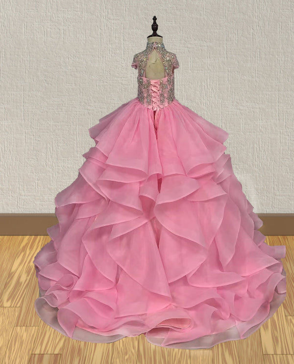 Young Girls Pink Pageant dress with Glitz Beaded Bodice