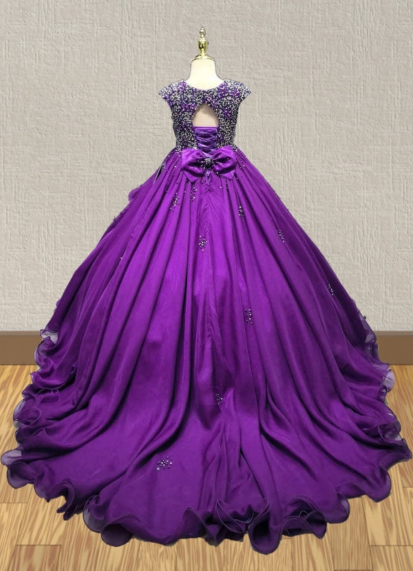 Preteen's Purple Amazing Pageant Dress with Beaded Bodice