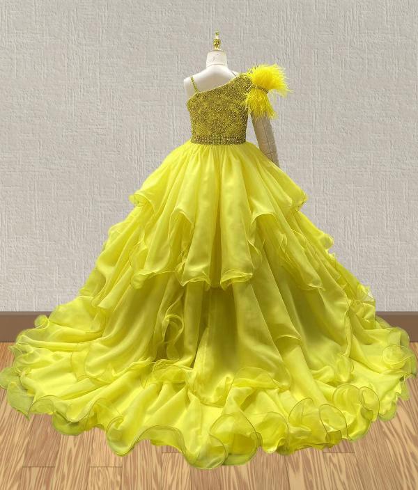Stunning Gorgeous Kids Prom Pageant Couture with Feather - CupcakePageantDress