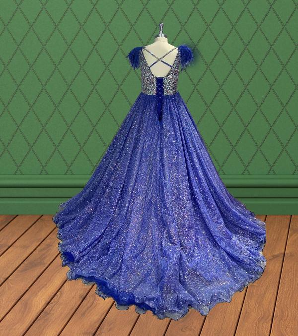 Young Girls Long Evening Gown with Sparkly Beaded Bodice