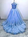 Little Child's Light Blue with Dazzling Beaded Bodice - CupcakePageantDress