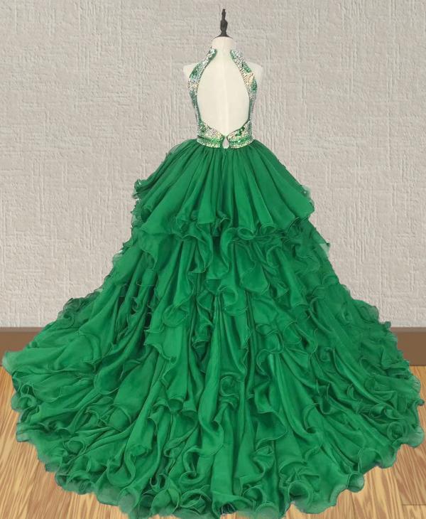 Halter Glitz Beaded Bodice Kids Stunning Prom Gown - CupcakePageantDress