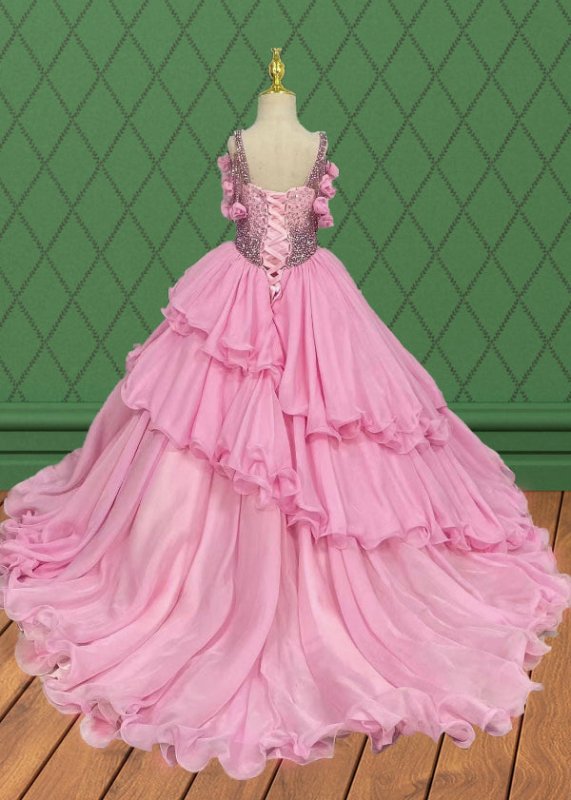 Pink Organza Little Girls Pageant Gown with Layered Skirt - CupcakePageantDress