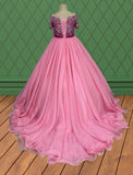 Little Girls Pink Elegant Prom Couture with Glitz Beaded Bodice - CupcakePageantDress