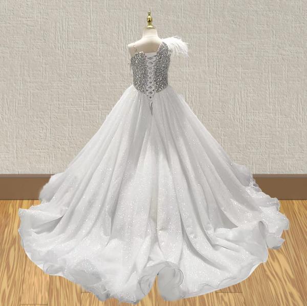 Glitz Beaded Bodice Flower Girl White Evening Gown - CupcakePageantDress