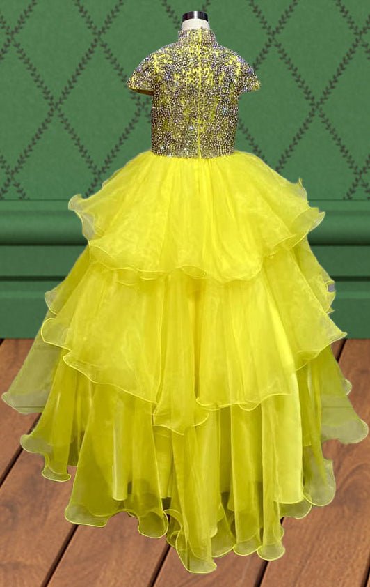 Elegant Flower Girls Cap Sleeve Sparkly Long Evening Gown