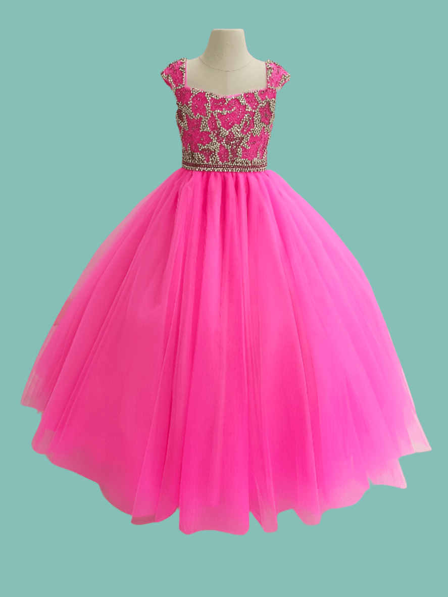 Dazzling Sparkling Beaded Open Back Fuchsia Ball Gown - CupcakePageantDress