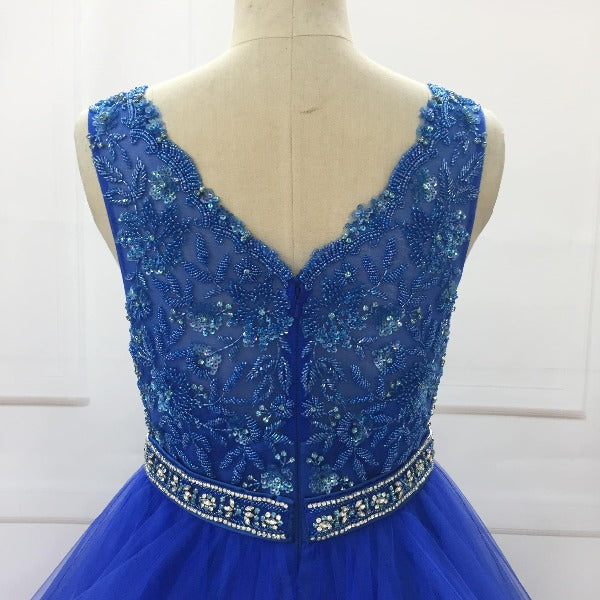 V Neck Elegant Little Girl Royal Blue Pagenat Dress for Special Prom