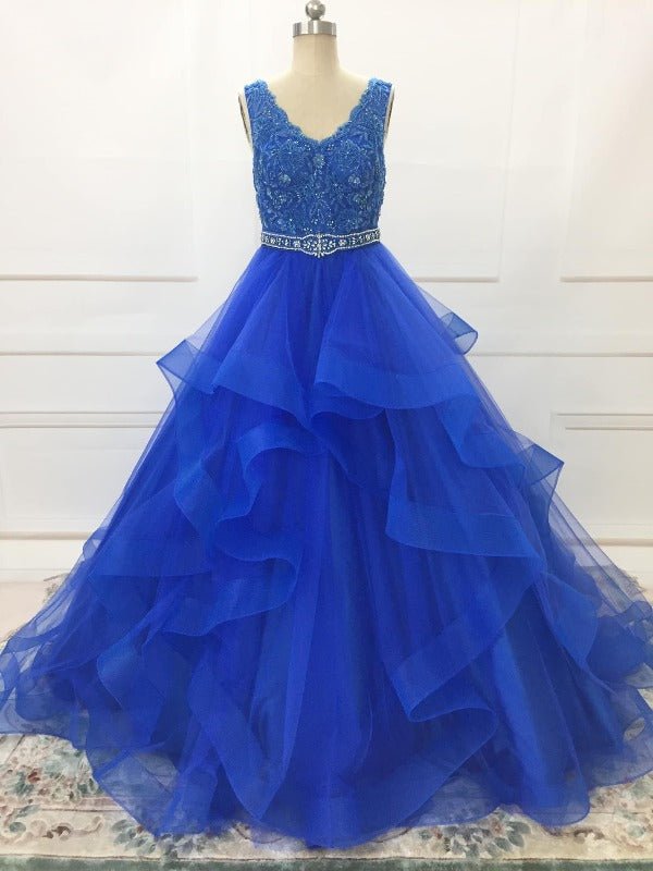 V Neck Elegant Little Girl Royal Blue Pagenat Dress for Special Prom - CupcakePageantDress