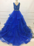 V Neck Elegant Little Girl Royal Blue Pagenat Dress for Special Prom