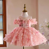 Sparkling 3D Floral Princess Dress for Little Angels