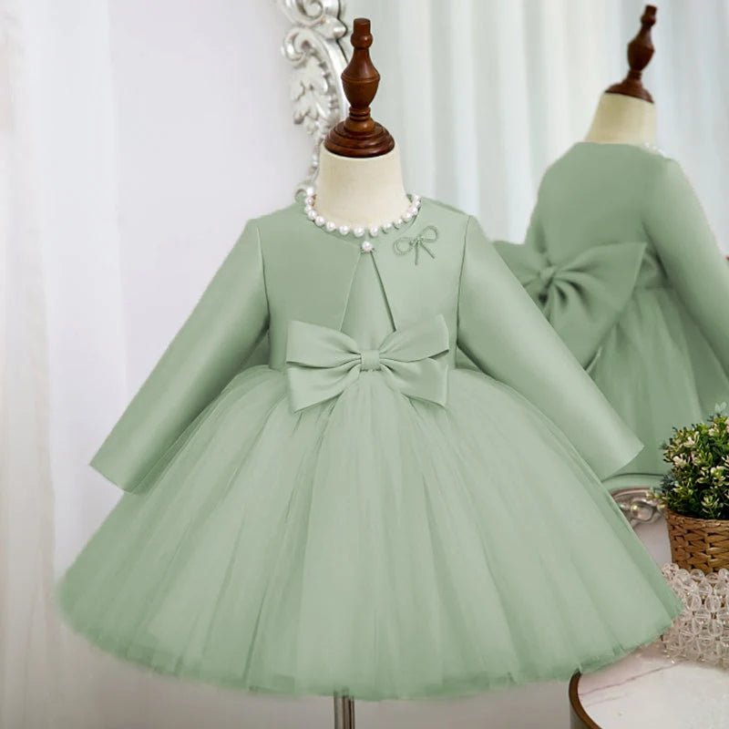 Baby Girl Party Dress with Pearl Collar and Big Bows - CupcakePageantDress