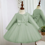 Baby Girl Party Dress with Pearl Collar and Big Bows