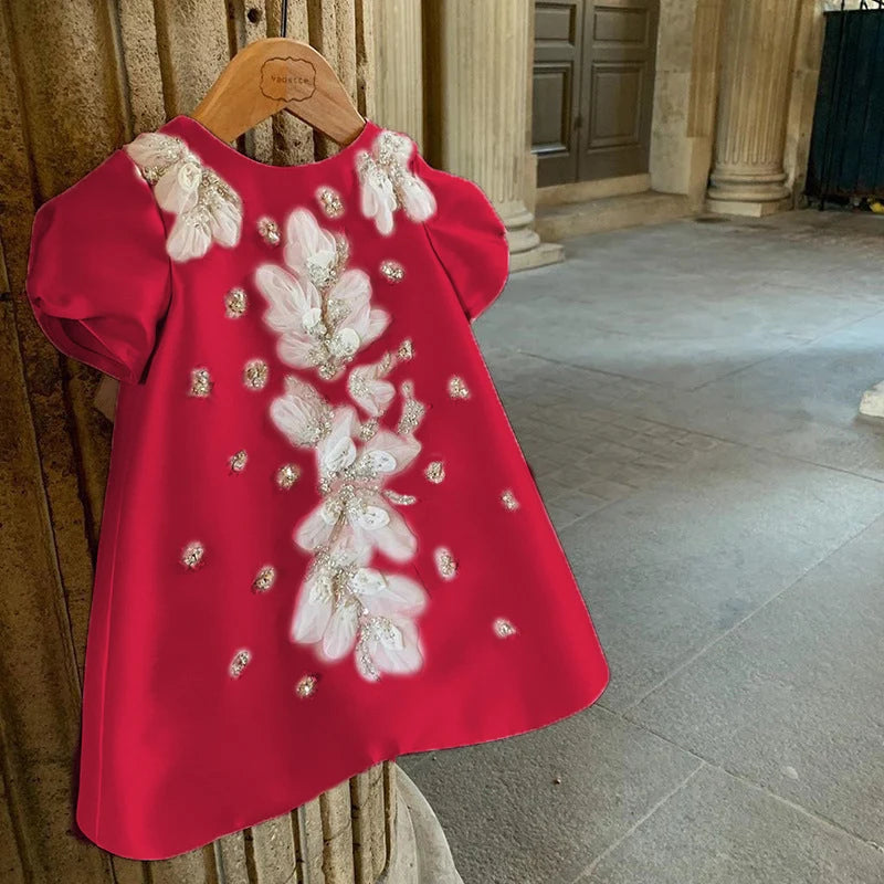 Pink Satin Hand-Embellished Baby Girls Dress