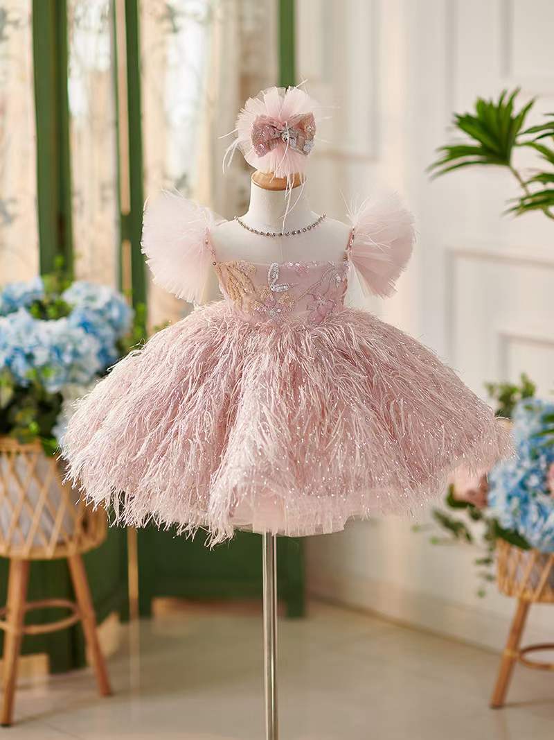 Custom Made Baby Girl Baby Doll Pageant Dress With Feather - CupcakePageantDress