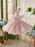 Custom Made Baby Girl Baby Doll Pageant Dress With Feather - CupcakePageantDress