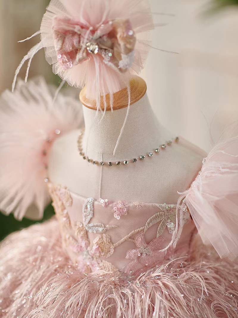 Custom Made Baby Girl Baby Doll Pageant Dress With Feather