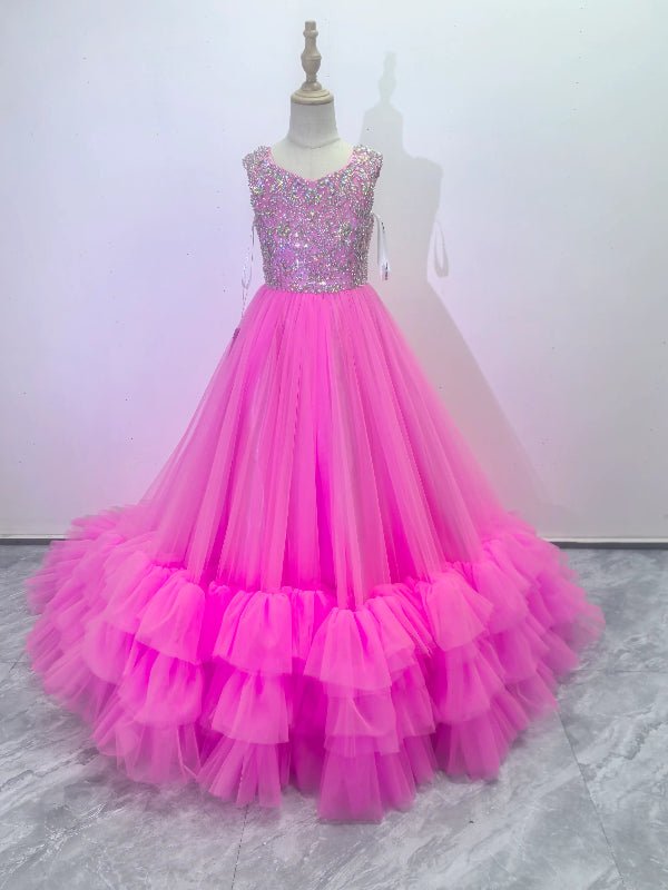 Little Girls Stunning Fuchsia Pageant Gown with Beaded Bodice - CupcakePageantDress