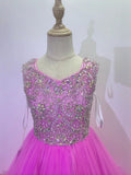 Little Girls Stunning Fuchsia Pageant Gown with Beaded Bodice - CupcakePageantDress