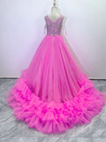 Little Girls Stunning Fuchsia Pageant Gown with Beaded Bodice - CupcakePageantDress