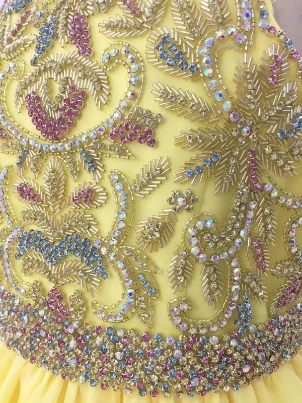 Full Handmade Little Girl Halter Beaded Bodice Floor-Long Yellow Pagea ...