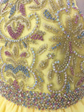Full Handmade Little Girl Halter Beaded Bodice Floor - Long Yellow Pageant Gown - CupcakePageantDress
