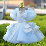 Sparkling Sky Blue Sequin Off-the-Shoulder Princess Dress - CupcakePageantDress