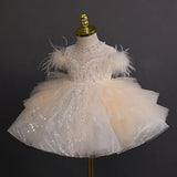 Sparkling Champagne Feather & Sequin Princess Tulle Dress for Girls - CupcakePageantDress