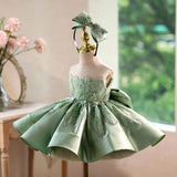 Elegant Sage Green Beaded Flower Girl Dress with Matching Headband - CupcakePageantDress
