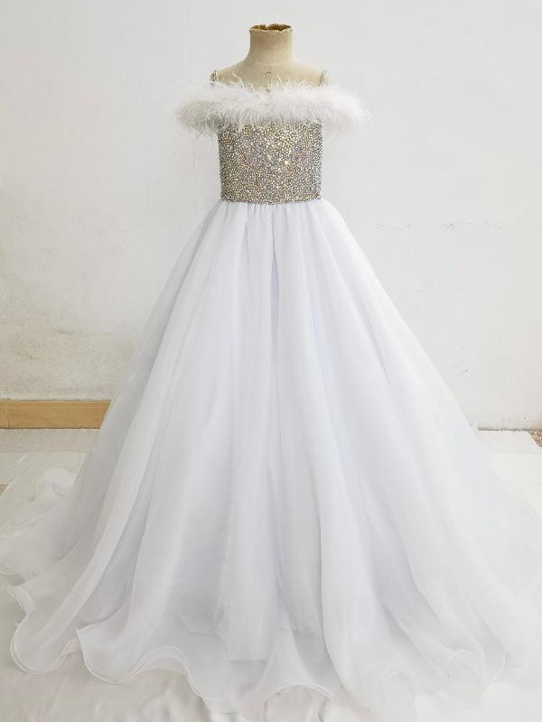 Glitz Miss Teen Sparkly Evening Gown with Feather - CupcakePageantDress