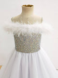 Glitz Miss Teen Sparkly Evening Gown with Feather - CupcakePageantDress