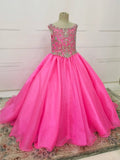 Fuchsia A Line Beaded Bodice Full - long Little Girl Pageant Gown - CupcakePageantDress