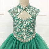 Custom Cap Sleeve AB Beaded Bodice Child Long Pageant Gown - CupcakePageantDress