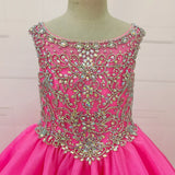 Fuchsia A Line Beaded Bodice Full-long Little Girl Pageant Gown