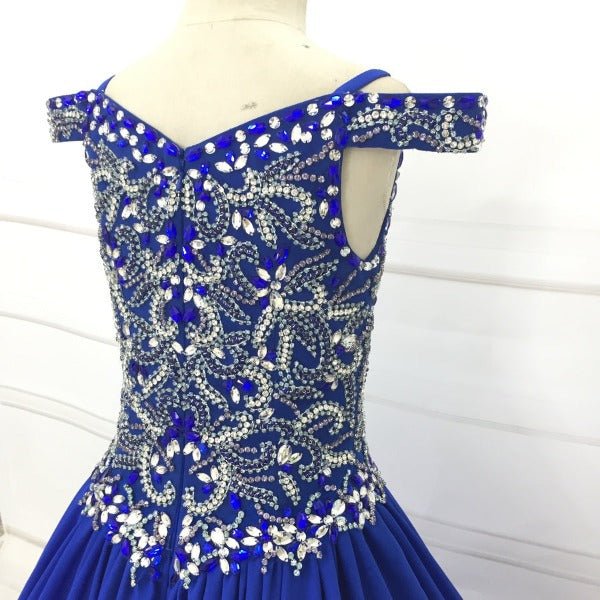 Off the Shoulder Beaded Bodice Little Chld Royal Glitz Pageant Dress - CupcakePageantDress