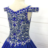 Off the Shoulder Beaded Bodice Little Chld Royal Glitz Pageant Dress
