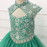 Custom Cap Sleeve AB Beaded Bodice Child Long Pageant Gown - CupcakePageantDress