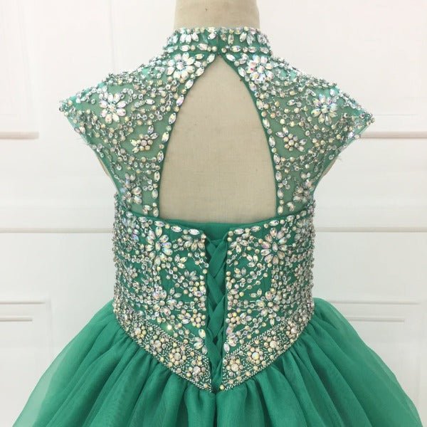 Custom Cap Sleeve AB Beaded Bodice Child Long Pageant Gown - CupcakePageantDress