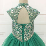 Custom Cap Sleeve AB Beaded Bodice Child Long Pageant Gown - CupcakePageantDress