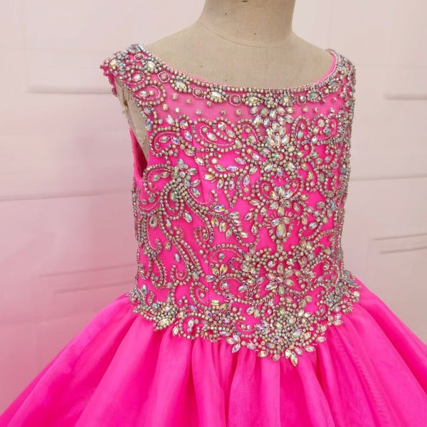 Fuchsia A Line Beaded Bodice Full - long Little Girl Pageant Gown - CupcakePageantDress