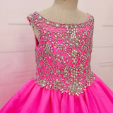 Fuchsia A Line Beaded Bodice Full - long Little Girl Pageant Gown - CupcakePageantDress