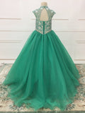 Custom Cap Sleeve AB Beaded Bodice Child Long Pageant Gown