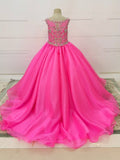 Fuchsia A Line Beaded Bodice Full - long Little Girl Pageant Gown - CupcakePageantDress