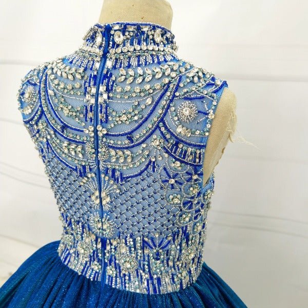 Heavy Beaded Bodice Little Girl Long Roayl Pageant Gown with Train - CupcakePageantDress